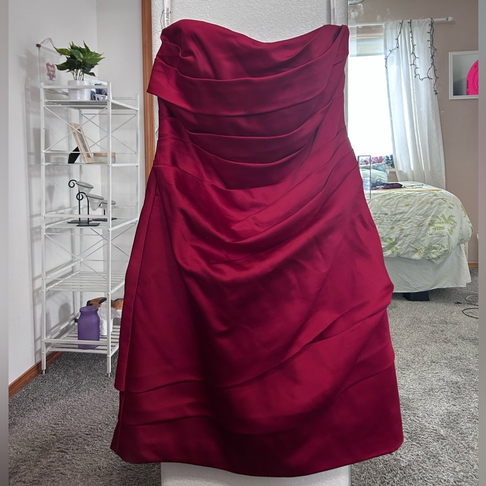 David's Bridal Strapless Burgundy Dress